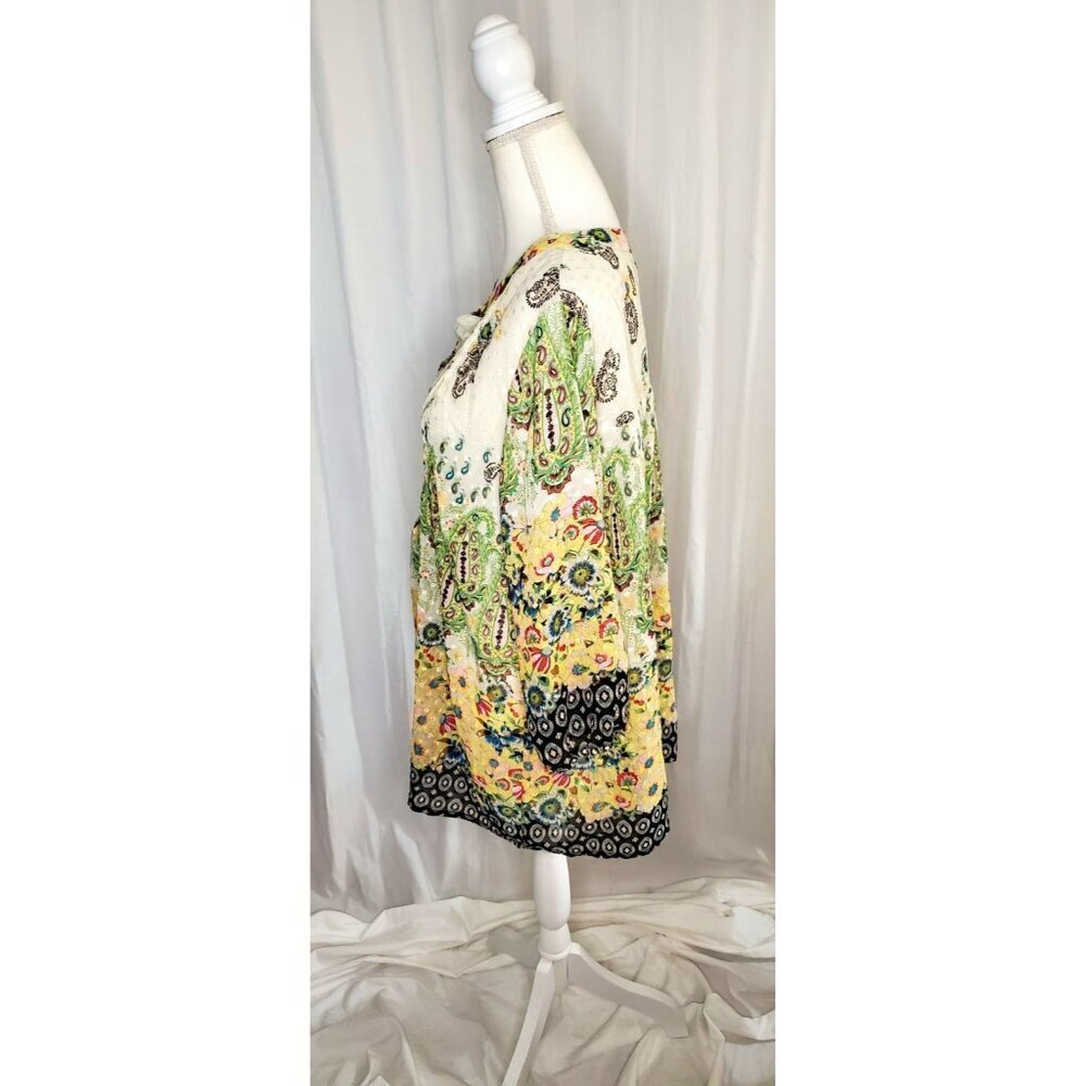 Anthropologie Figueroa & Flower Blouse Top 2XL Boho Tunic Button Up Sheer Floral - Picture 11 of 16